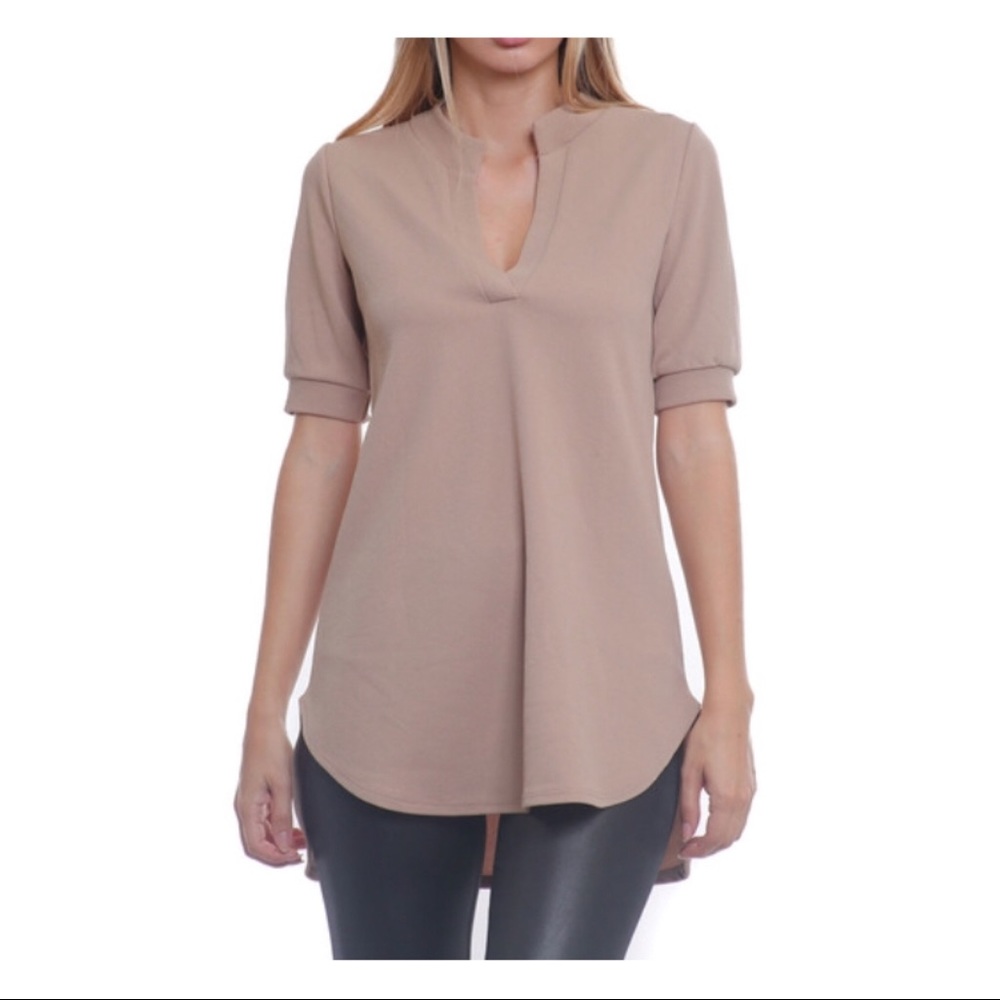 HOT SALES ❗️TAN SHORT SLEEVE TUNIC TOP - Picture 2 of 5